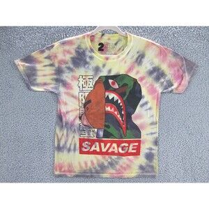 2 Monkeys Shirt Mens Large Savage SharkBite Bear Shark Shirt Tie Dye Graphic Tee